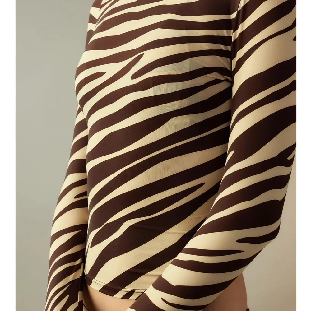 Cynthia Rowley Zebra Print Bikini - Brown and Cream 3 pieces includes Rashguard - Picture 7 of 13